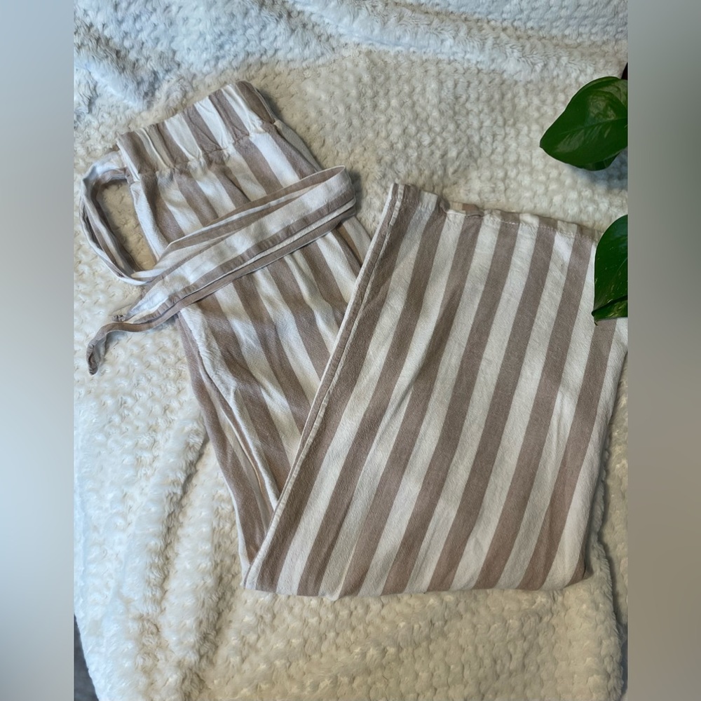 Piazza Italia Wide-Leg Striped Tie-Front Pants - S